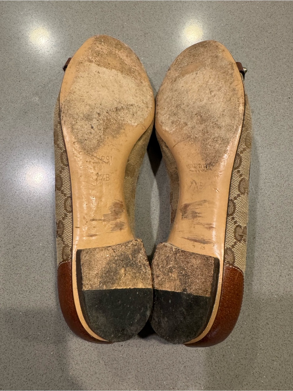 Gucci Bamboo Horsebit Monogram Beige Flats with box and dust covers - Picture 7 of 11